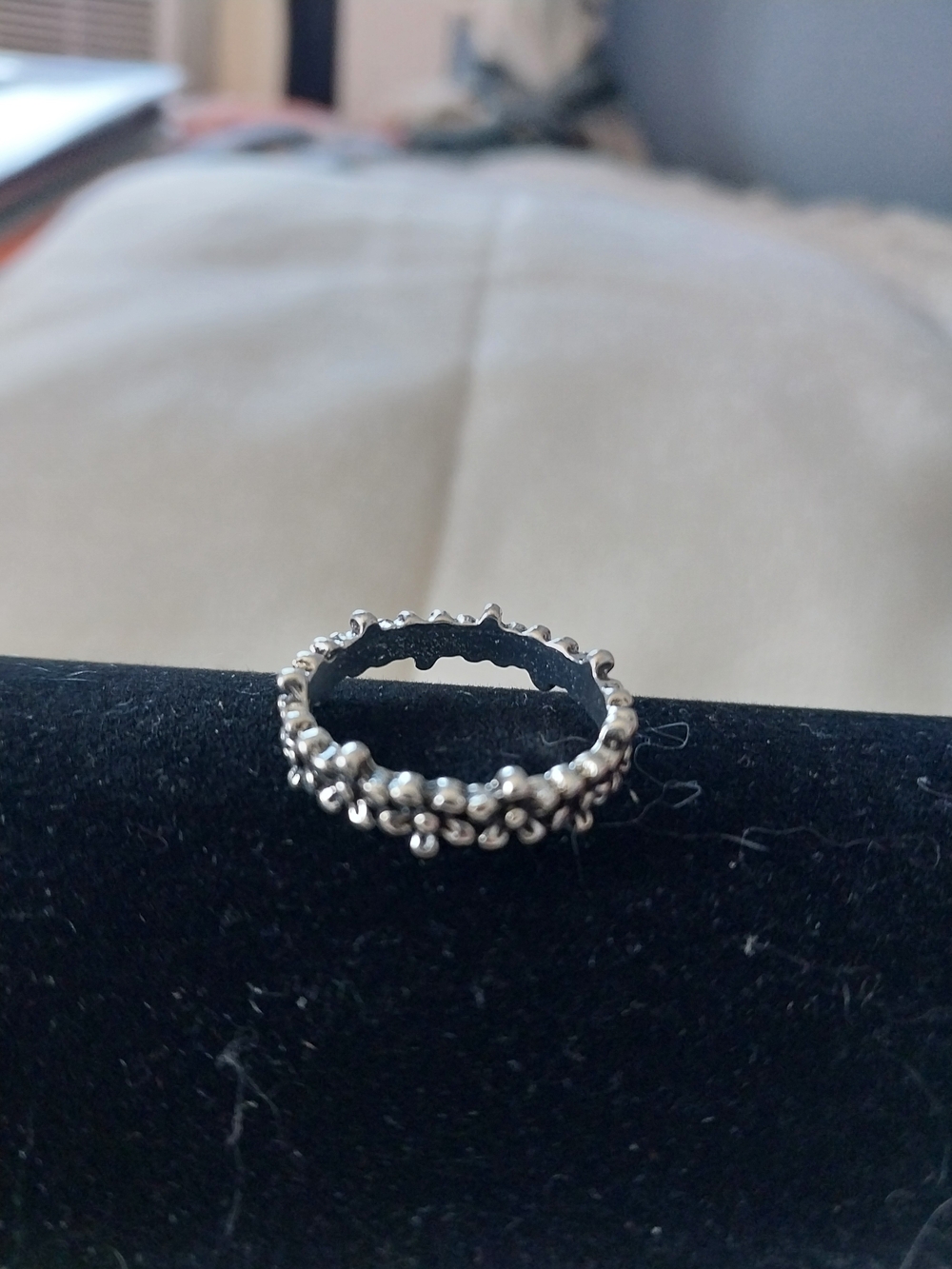 Stackable Beaded Silver Ring - Picture 2 of 3